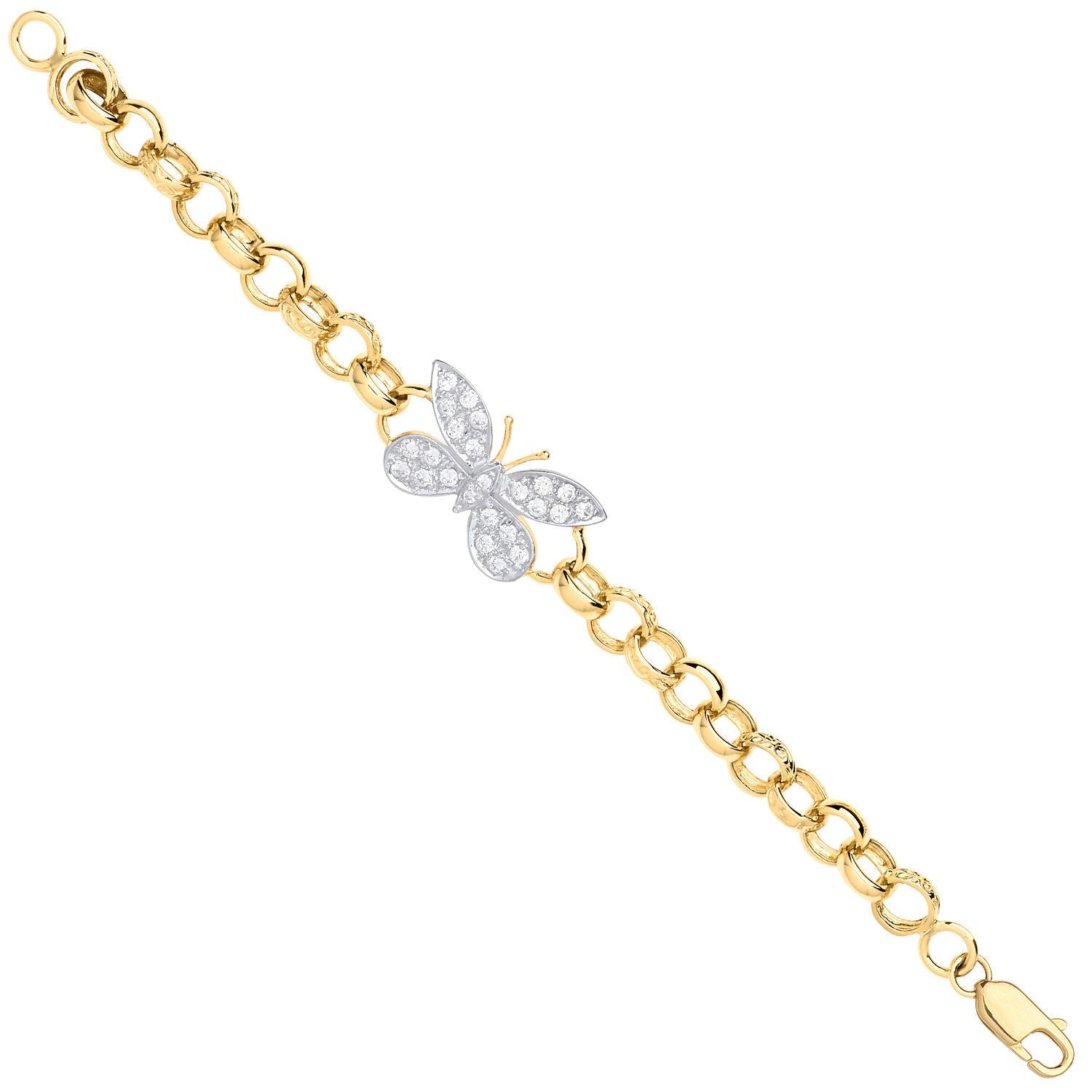 9ct Yellow Gold Cubic Zirconia Butterfly Charm Baby Belcher Bracelet