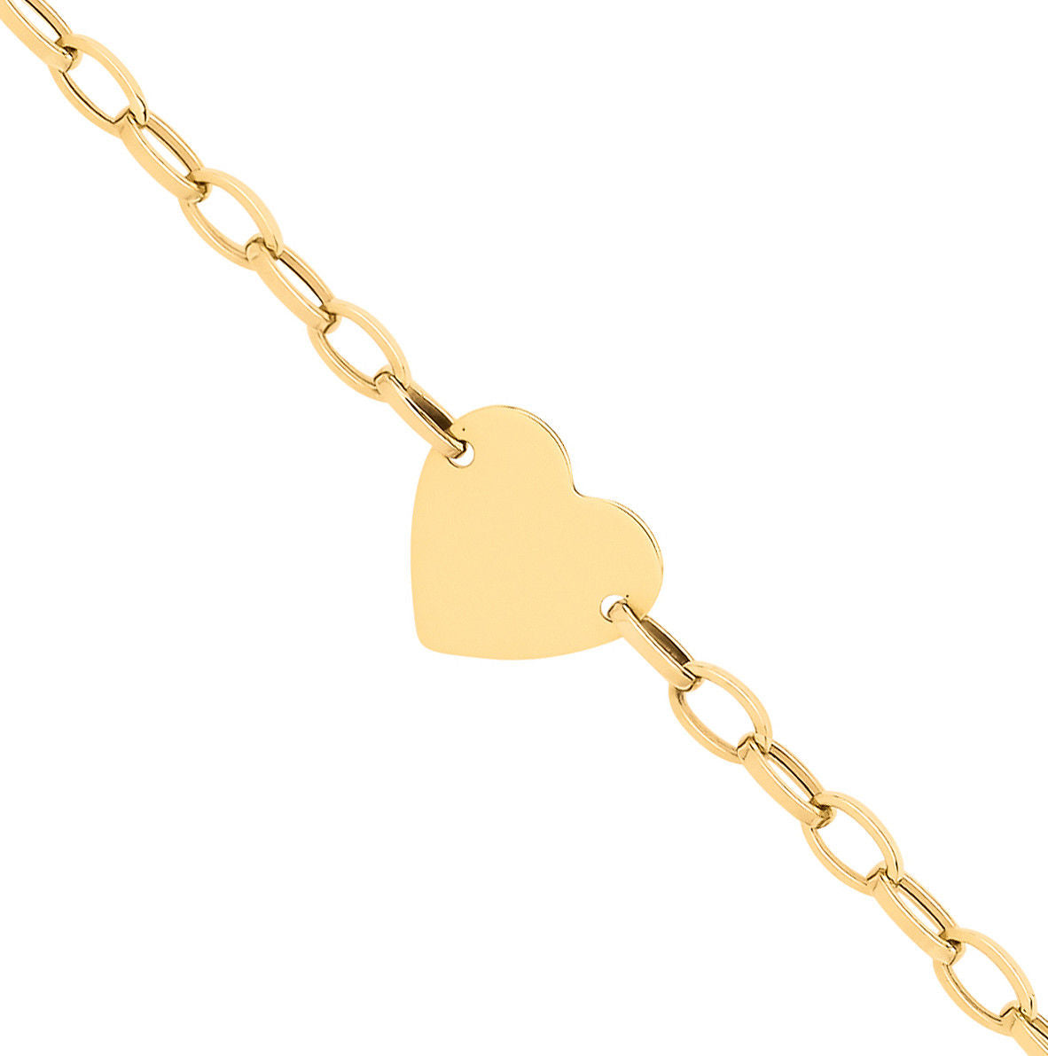 9ct Yellow Gold Heart Plate Belcher Link Ladies Bracelet