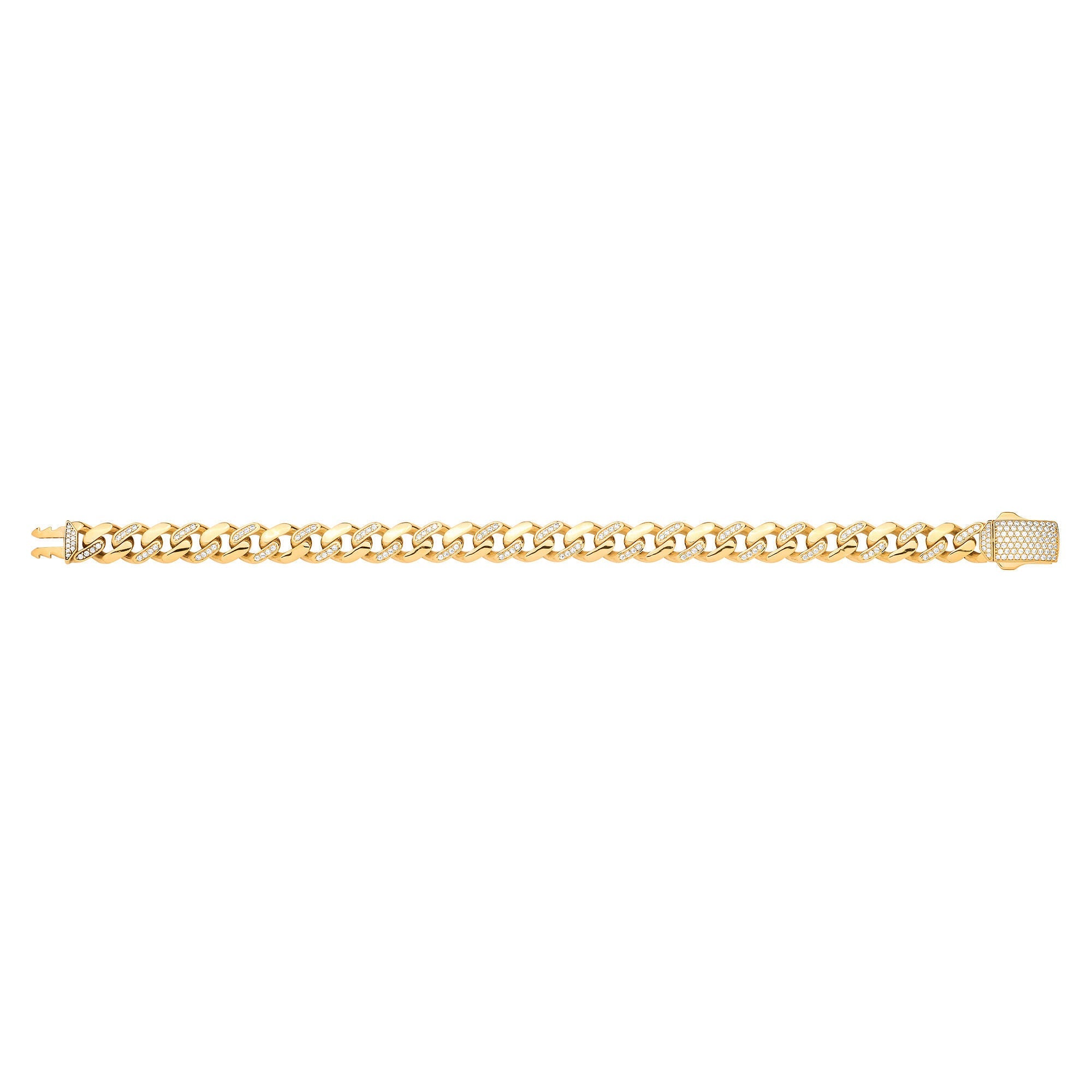 9ct Yellow Gold Cubic Zirconia Curb 9mm Gents Bracelet