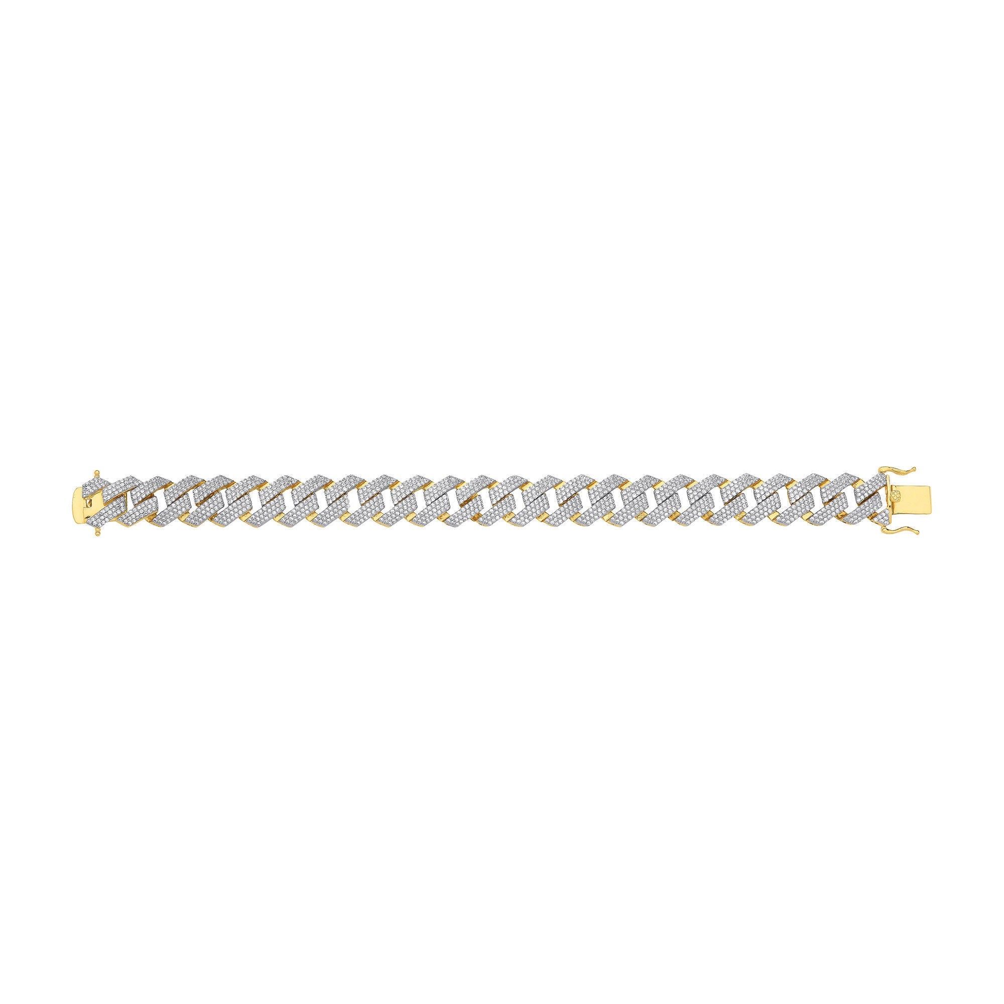9ct Yellow Gold Cubic Zirconia Prong Cuban Gents 14.5mm Bracelet