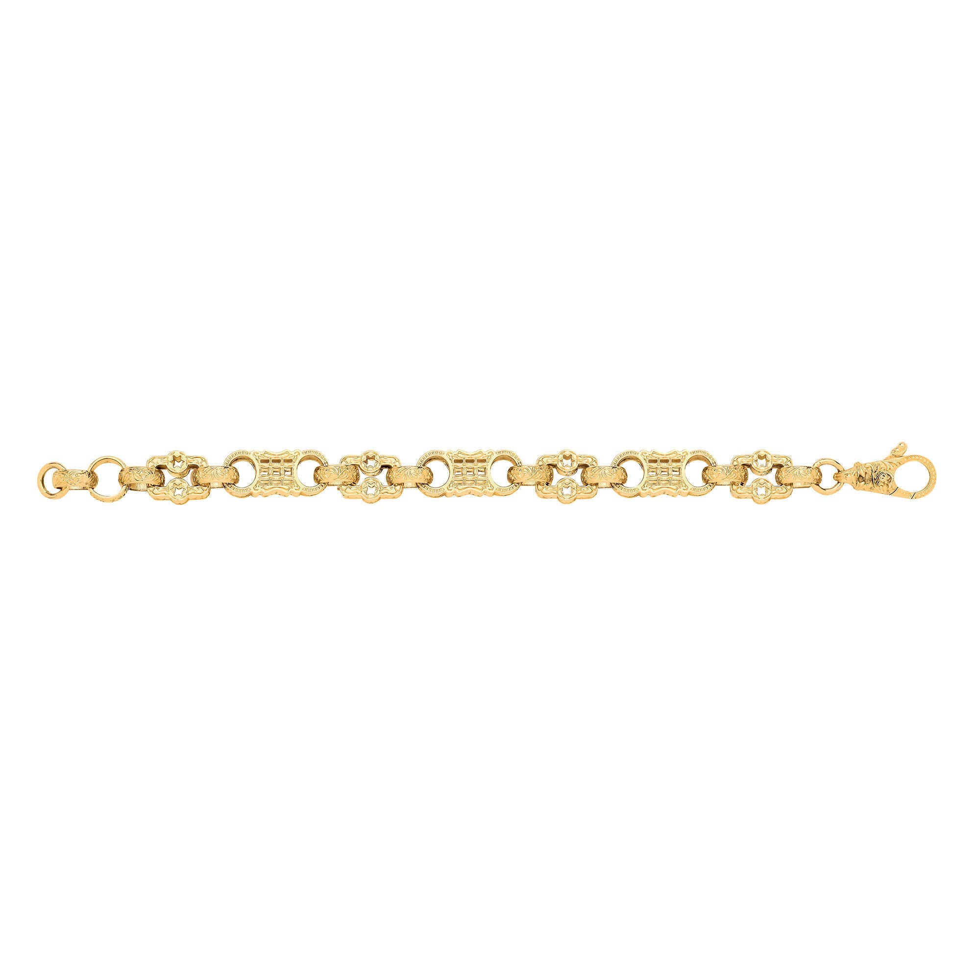 9ct Yellow Gold Stars & Bars Gents Large Link Bracelet
