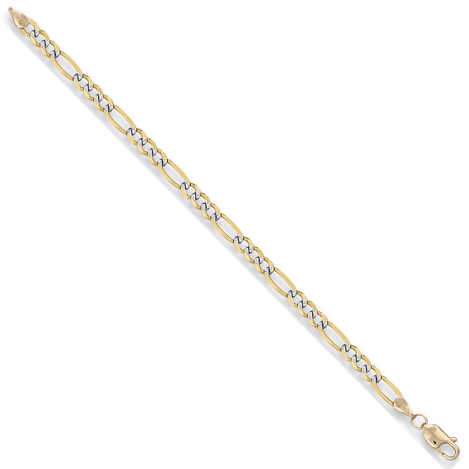 9ct Yellow Gold Rhodium Plated 3.7mm Figaro Chain