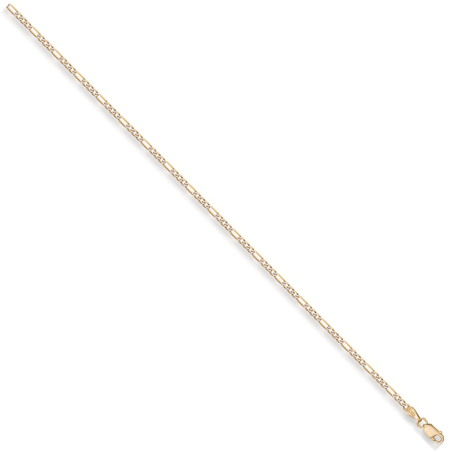 9ct Yellow Gold Rhodium Plated 2.5mm Figaro Chain