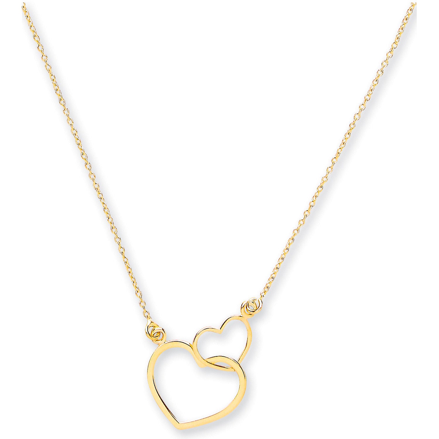 Y/G Rolo Chain, Two Hearts, 18" Necklace