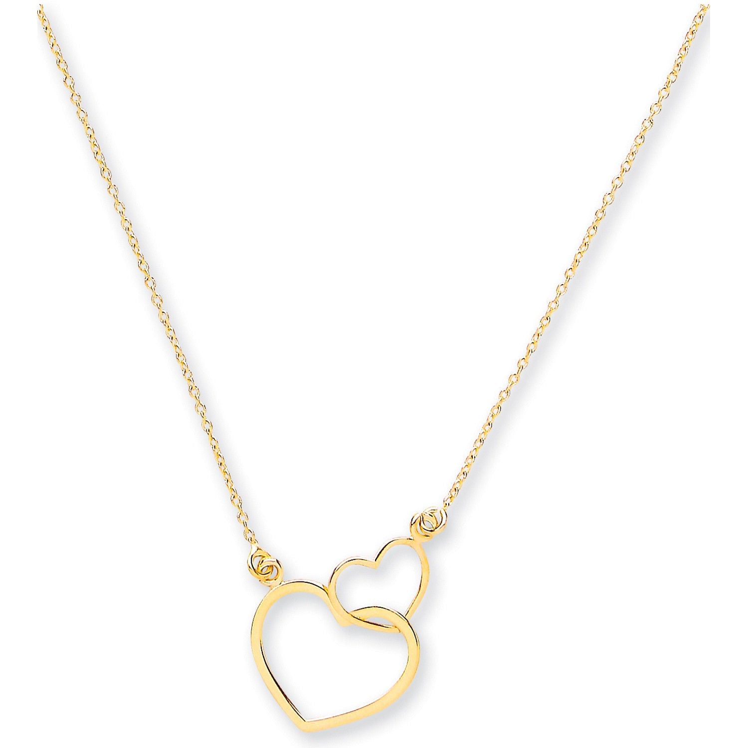 9ct Yellow Gold Rolo Chain, Two Hearts, 18" Necklace