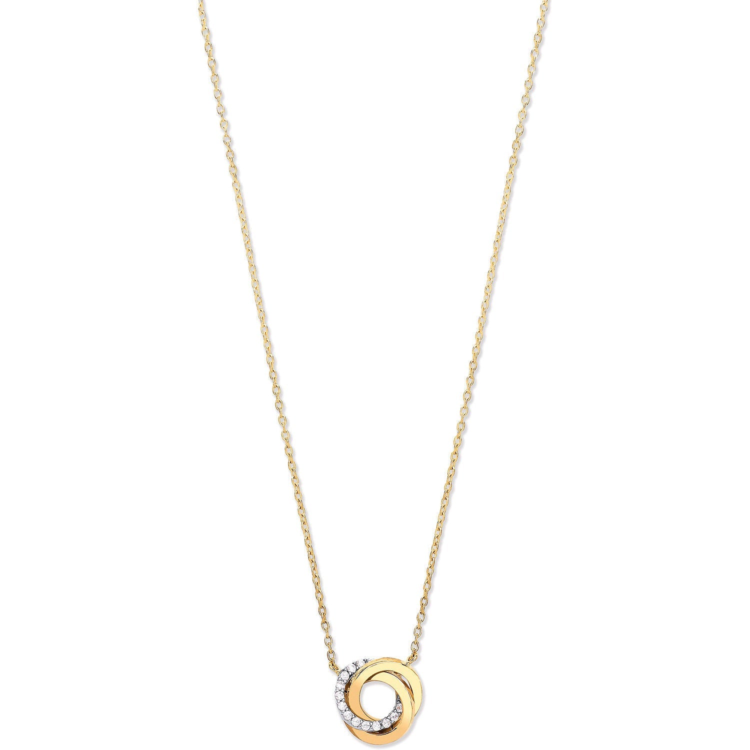 9ct Yellow, White & Rose Gold Entwined 3 Rings Cubic Zirconia Necklace