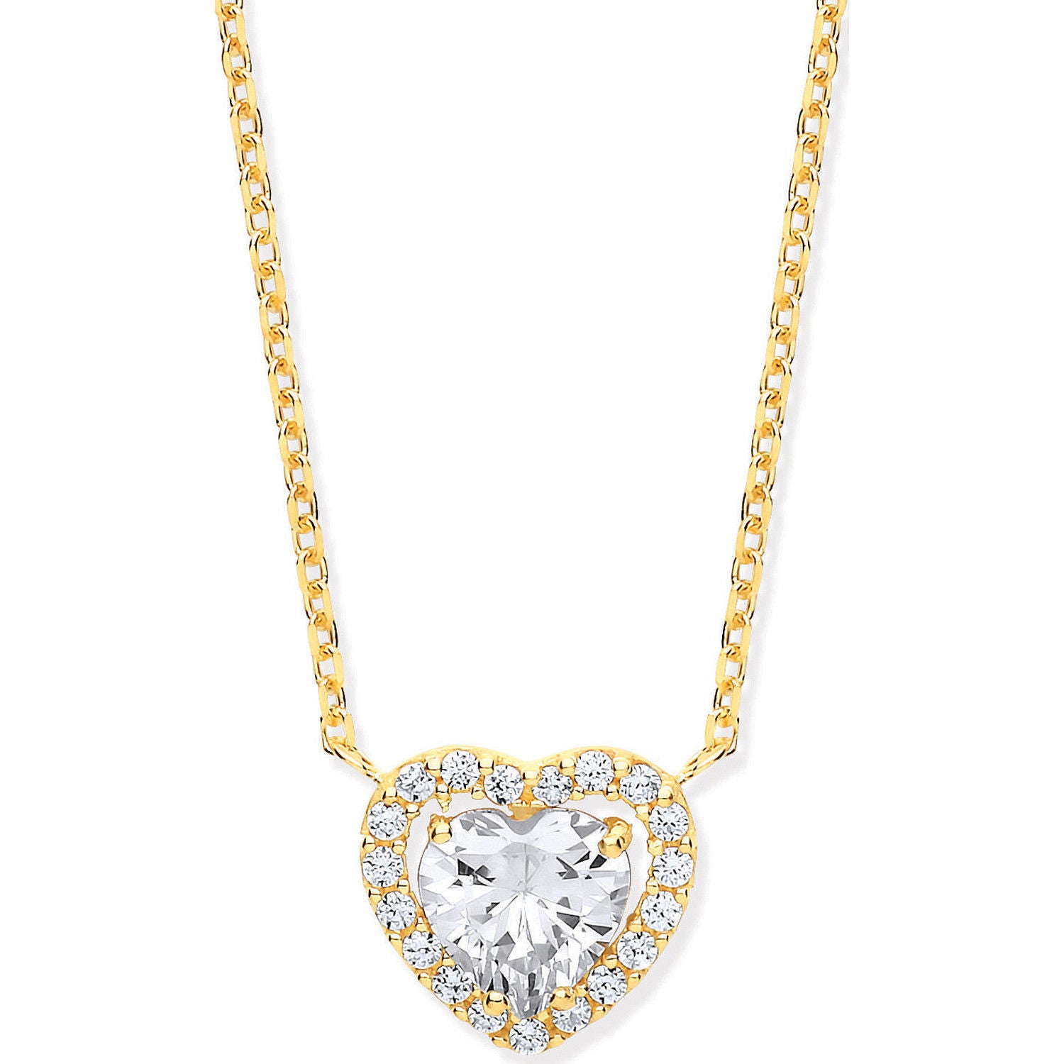 Y/G Heart Halo Style CZs Pendant on 18" Chain