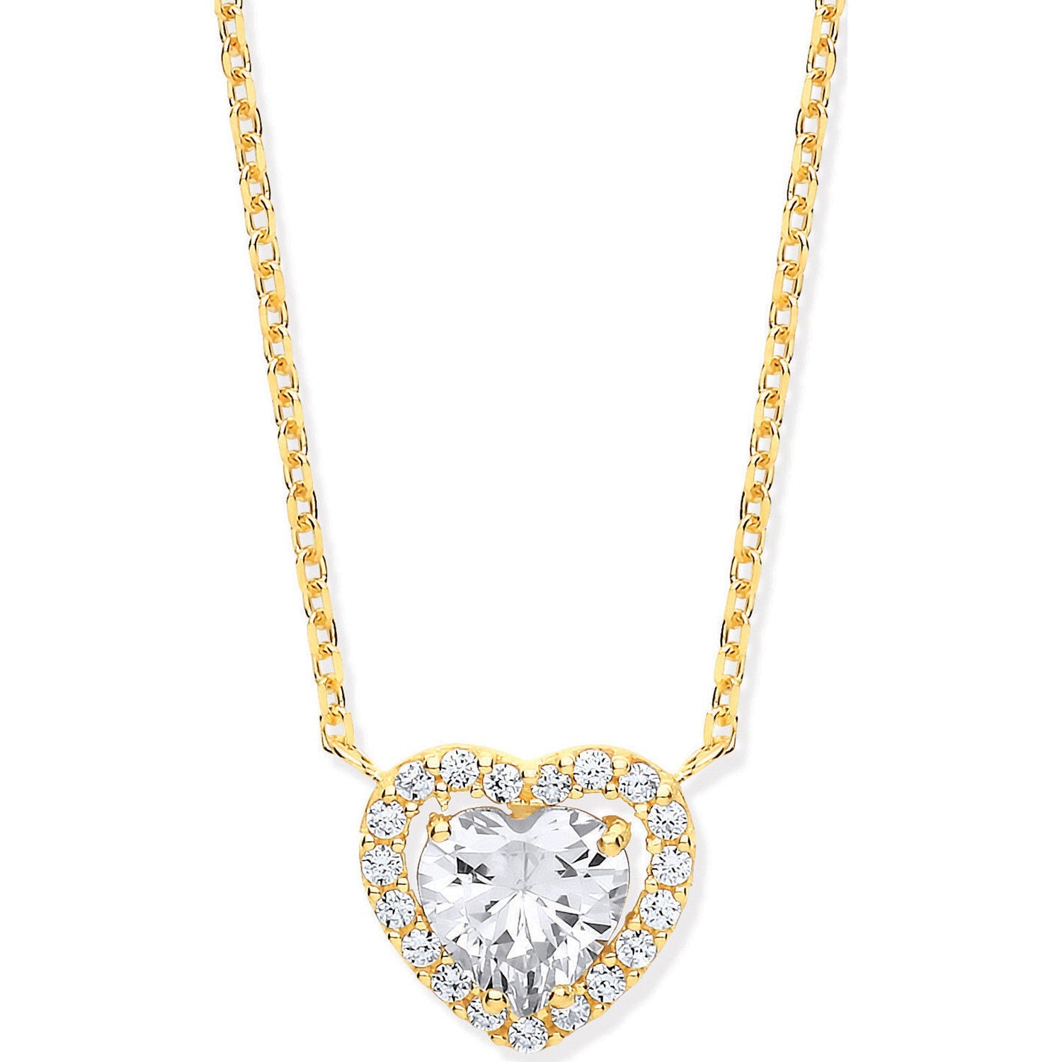 9ct Yellow Gold Heart Halo Style CZs Pendant on 18" Chain