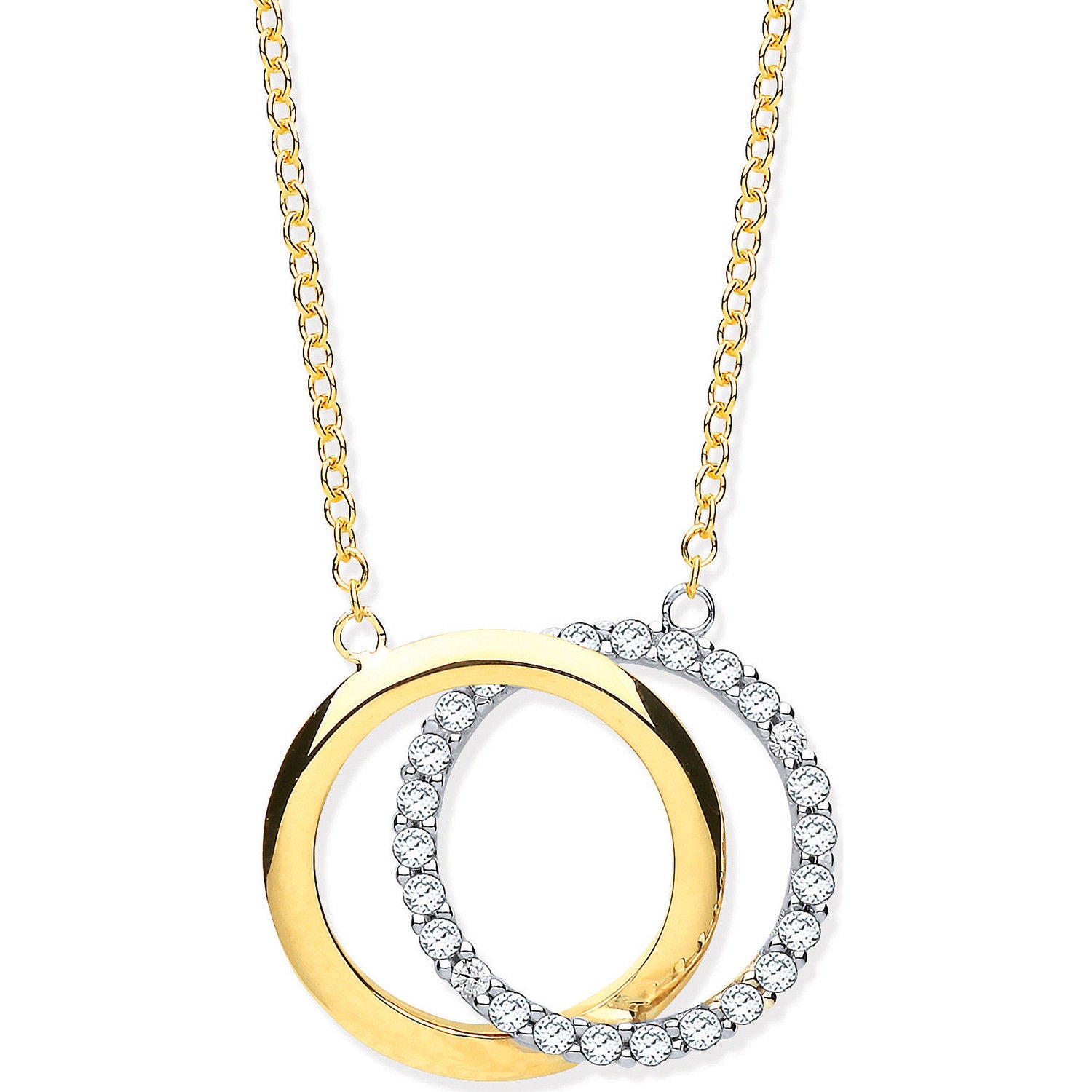 G Plain & CZs Circles Pendant on 18" Chain