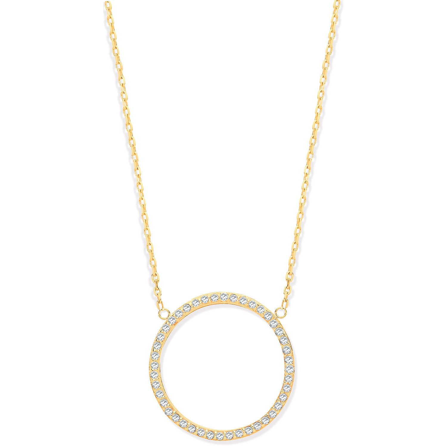 9ct YG Circle of Life Cz Pendant 17" + 2" Chain