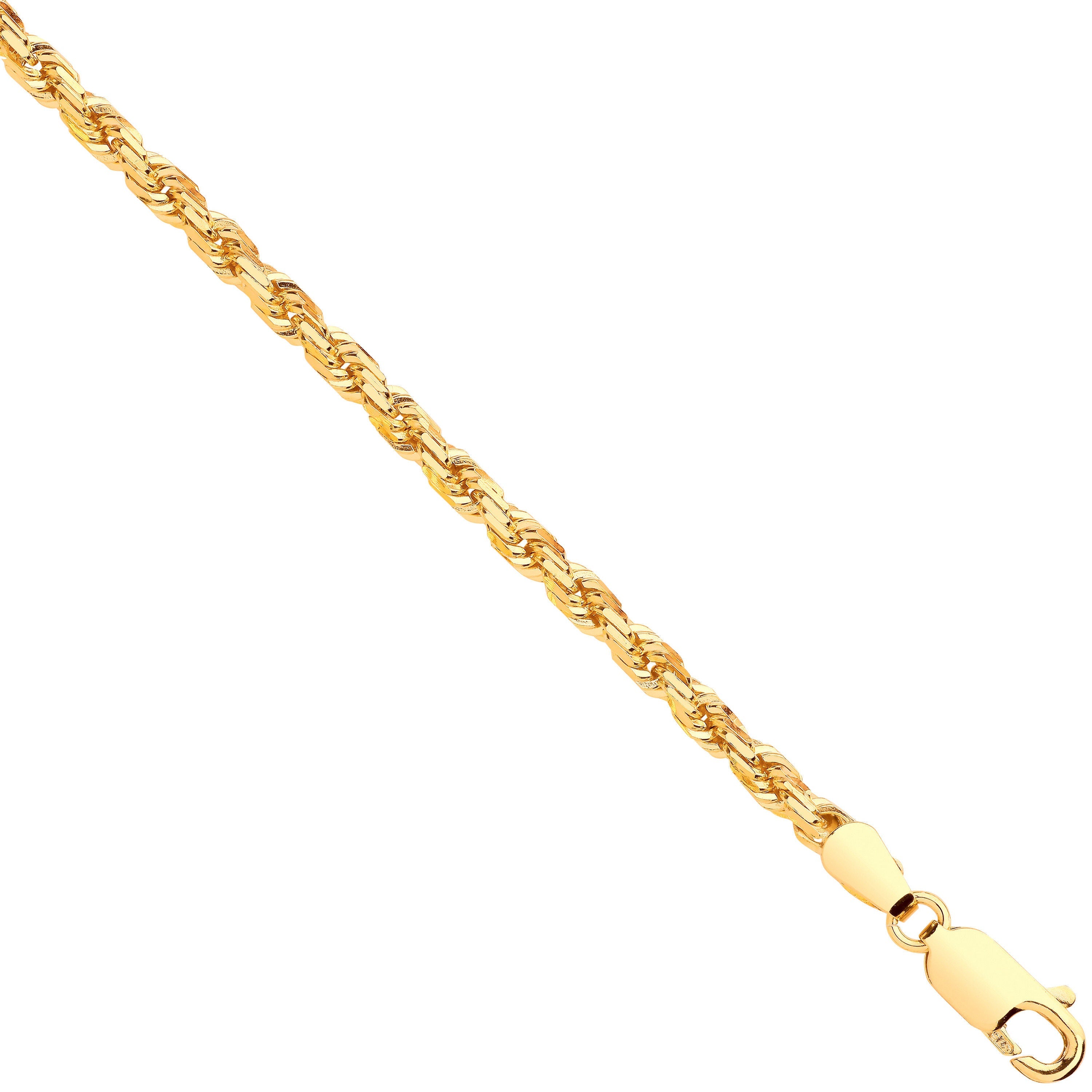9ct Yellow Gold Diamond Cut 3.0mm Solid Rope Chain