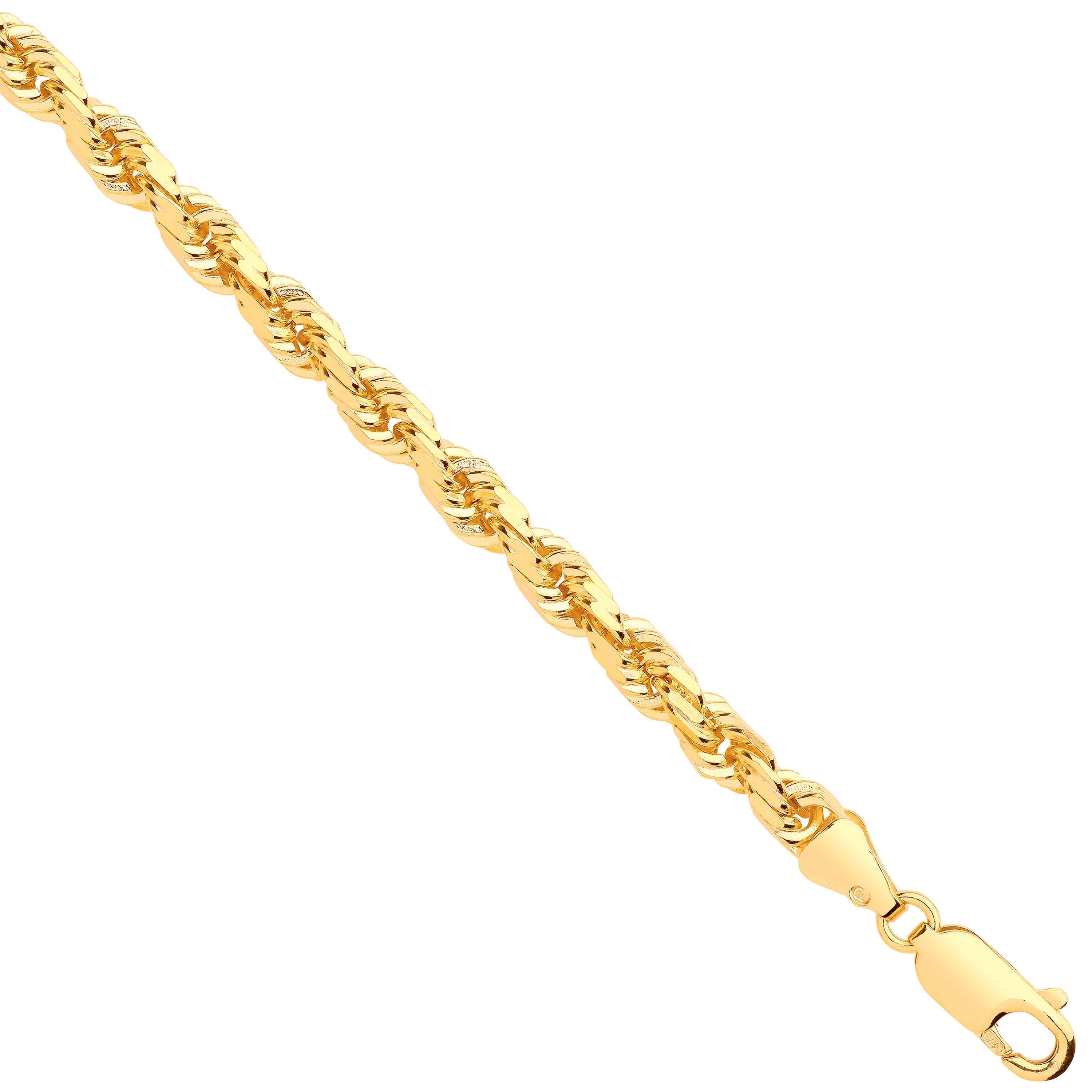 9ct Yellow Gold Diamond Cut 4.2mm Solid Rope Chain