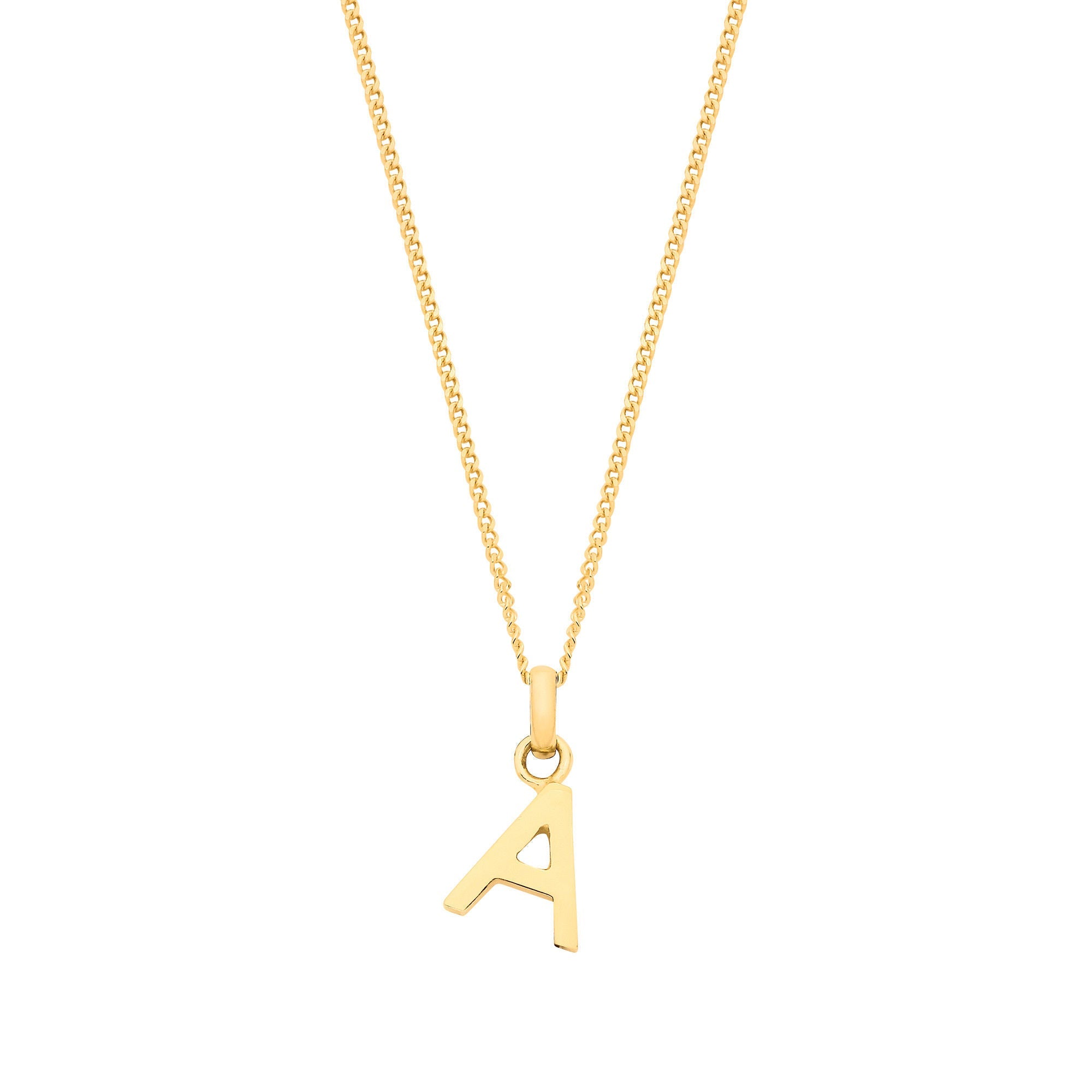 9ct Yellow Gold Small Plain INITIAL on 18" Curb Chain