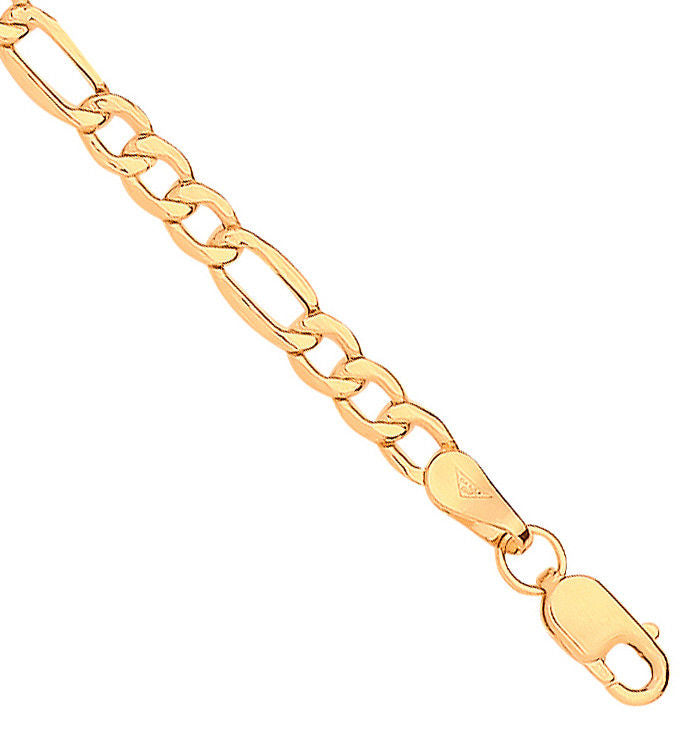 14ct 9ct Yellow Gold Hollow Beveled Figaro 3.4mm Chain
