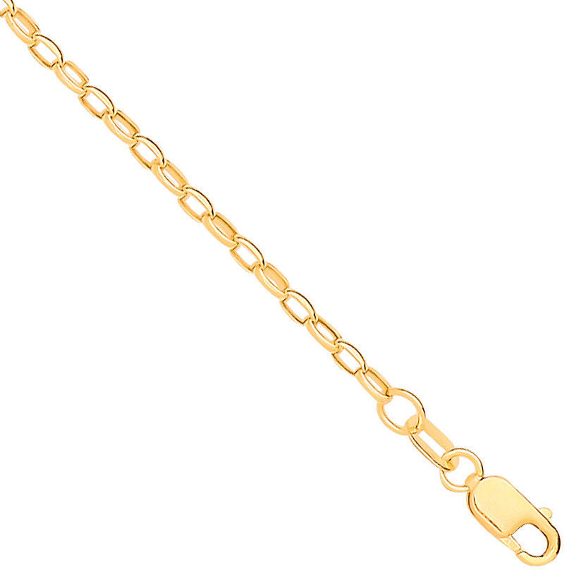 14ct 9ct Yellow Gold Hollow Oval Faceted Belcher 2.2mm Chain