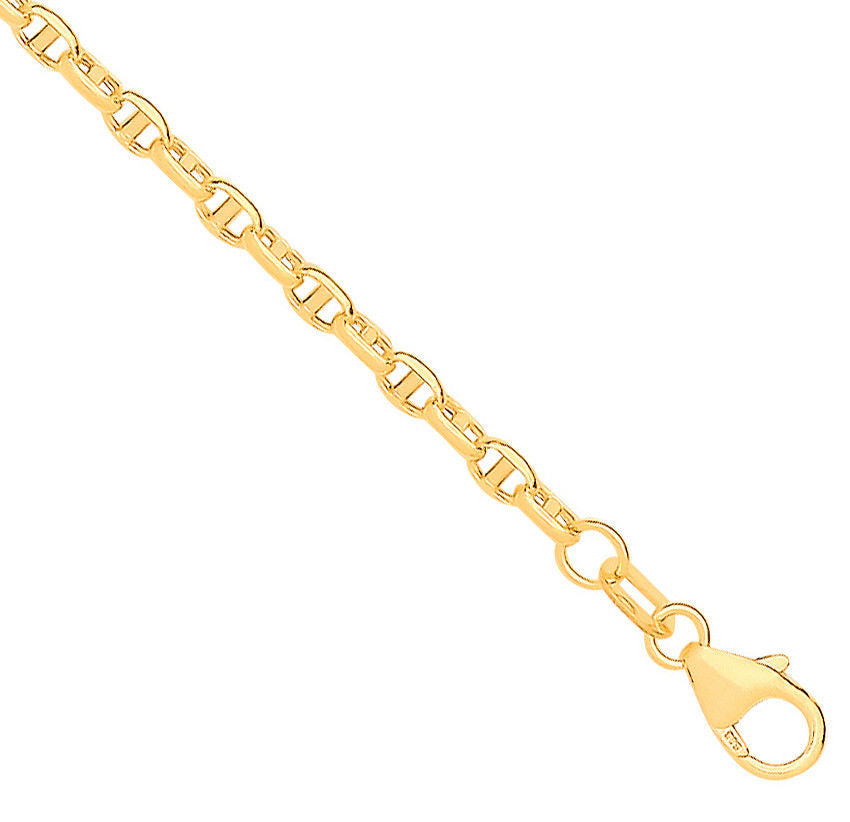 14ct 9ct Yellow Gold Hollow Oval Puff Marine 2.7mm Chain