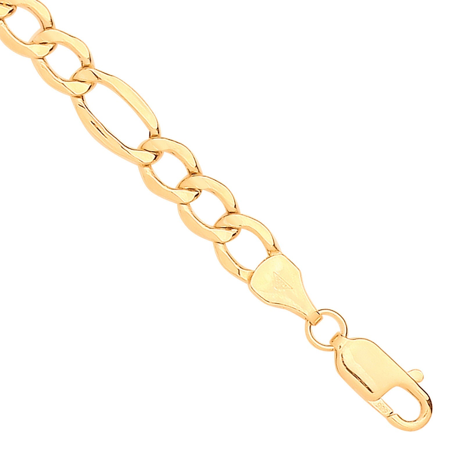 14ct 9ct Yellow Gold Hollow Beveled Figaro 5.0mm Chain