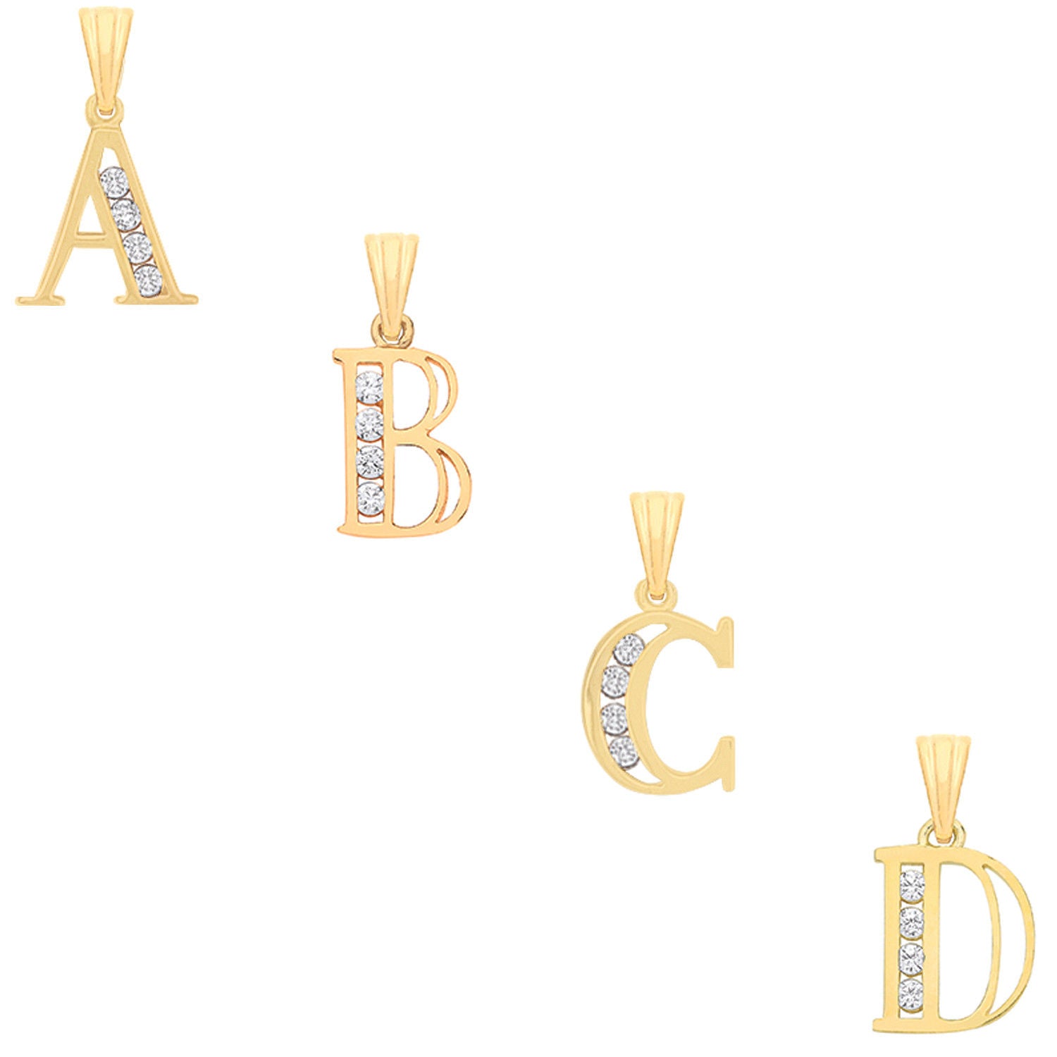 9ct Yellow Gold Channel Set Cubic Zirconia Initial Pendants