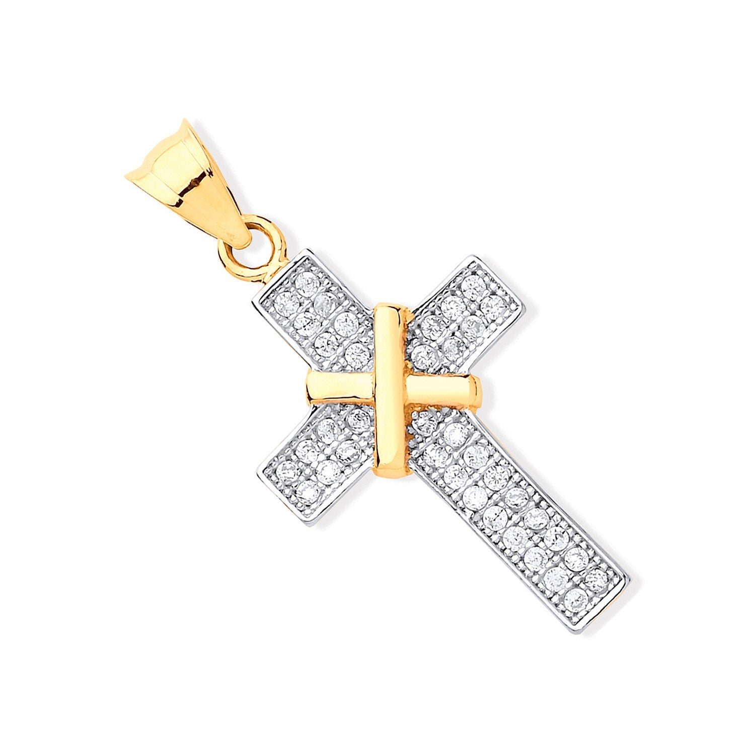 9ct Yellow Gold with CZs Cross