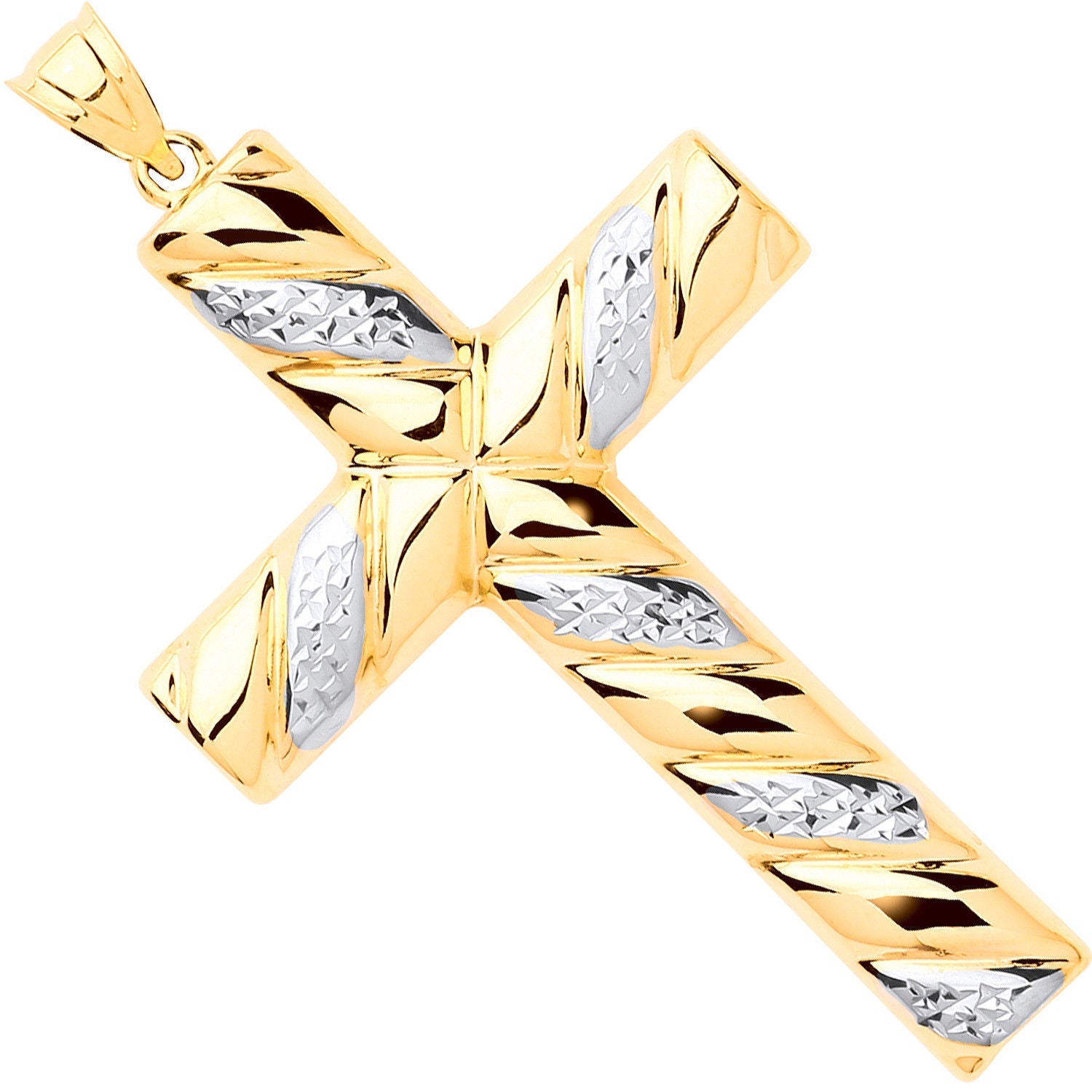 Y & 9ct White Gold Large Hollow Tube Ribbed Cross