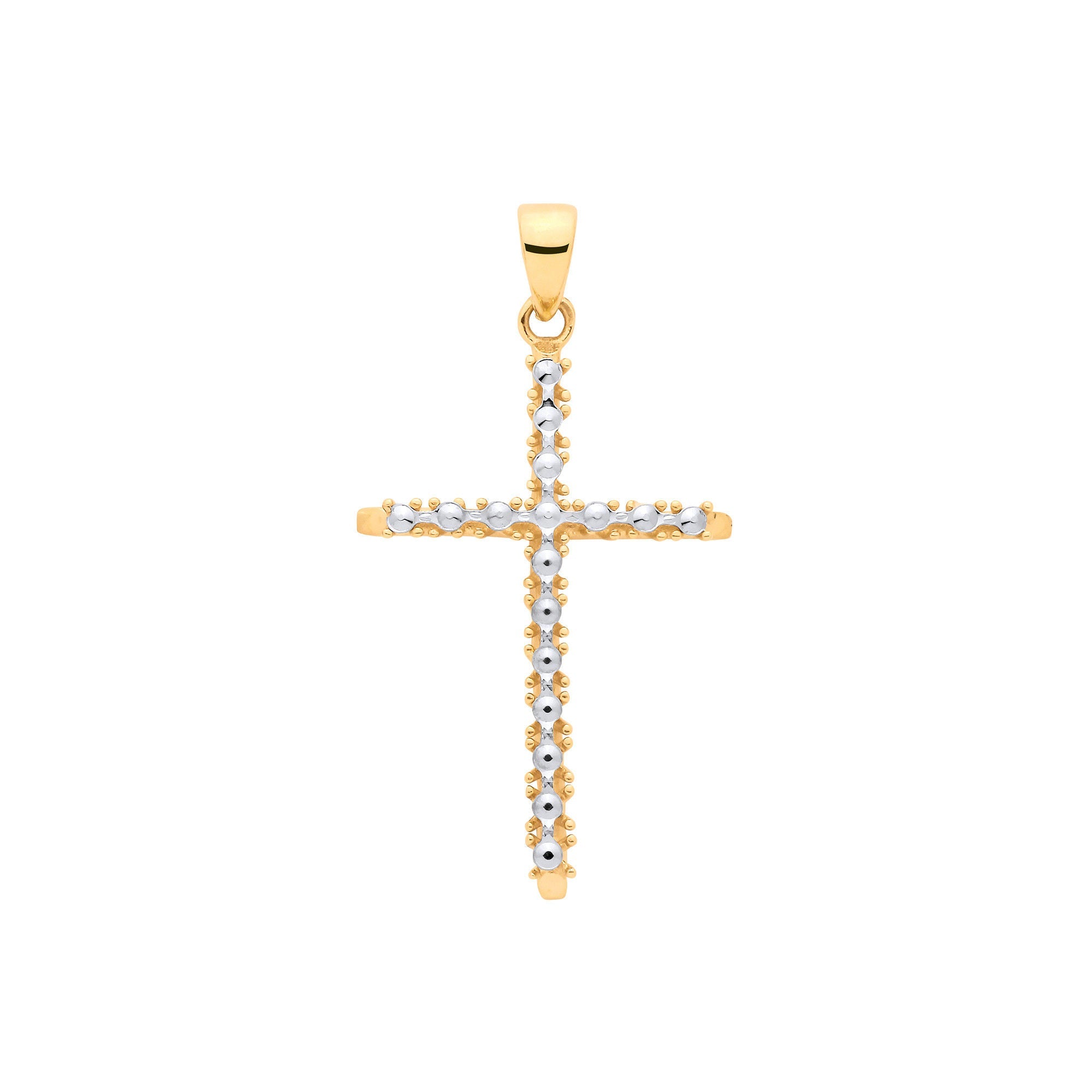 9ct Yellow & White Gold with Illusion Diamond Cut Plate Cross