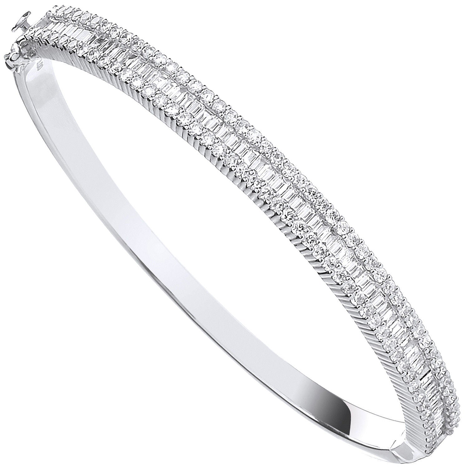 18ct White Gold 3.00ct Baguette & Brilliant Cut Diamond Half Eternity Bangle