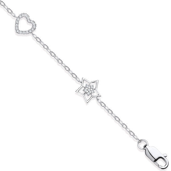9ct White Gold 0.20ctw Hearts & Stars Diamond Bracelet