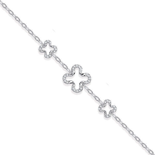 9ct White Gold Four Leaf Clover 0.11ctw Diamond Bracelet