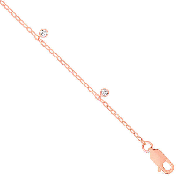 9ct Rose Gold Rub-Over 0.10ctw Diamond Bracelet