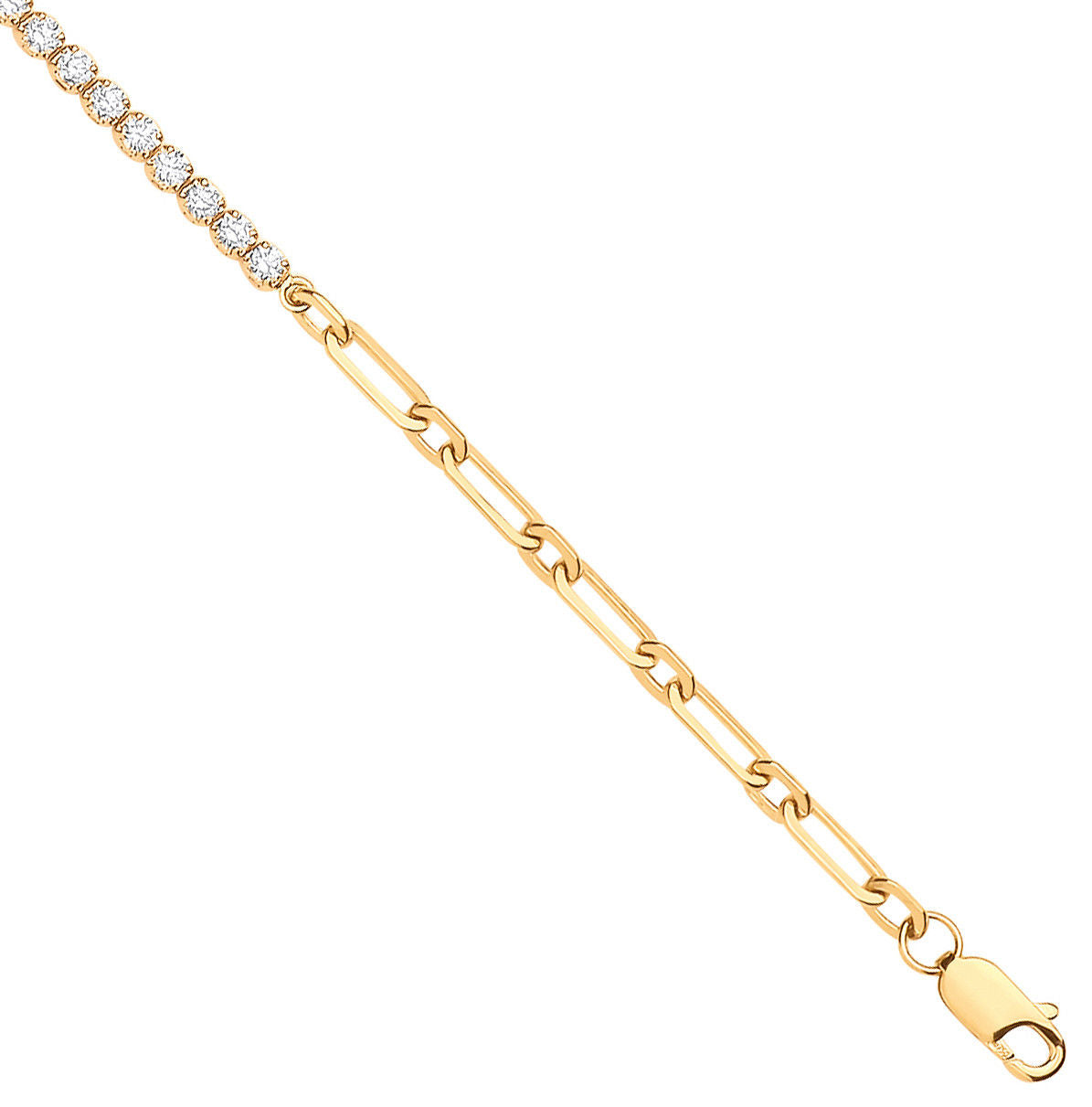 18ct Yellow Gold Half & Half Diamond Tennis Bracelet 0.80ctw