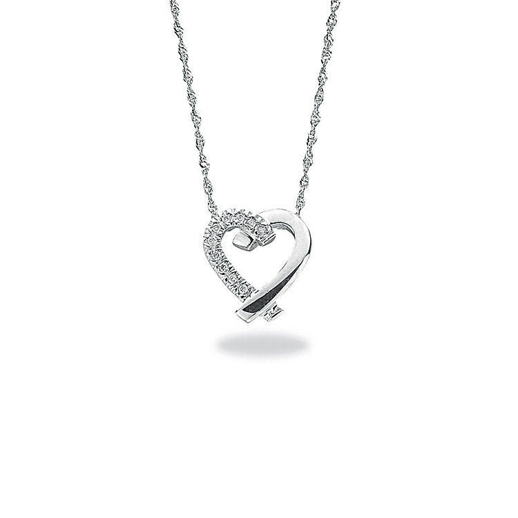 9ct White Gold 0.05ct Diamond Heart Pendant with 18in/45cm Chain