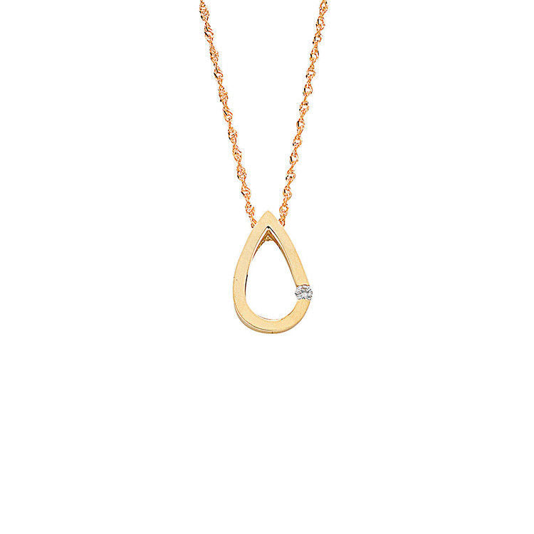 9ct Yellow Gold 0.04ct Diamond Tear Drop Pendant with 18in/45cm Chain