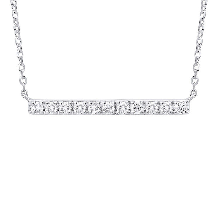 9ct White Gold 0.20ct Diamond Bar Necklace (Chain 17")
