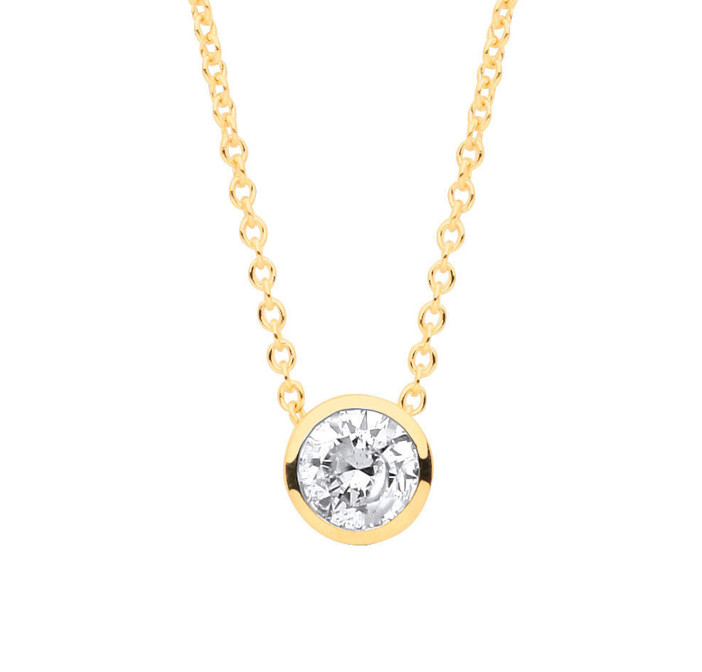 18ct Yellow gold 0.25ctw G-SI Rubover Diamond Pendant (18in/45cm) Chain