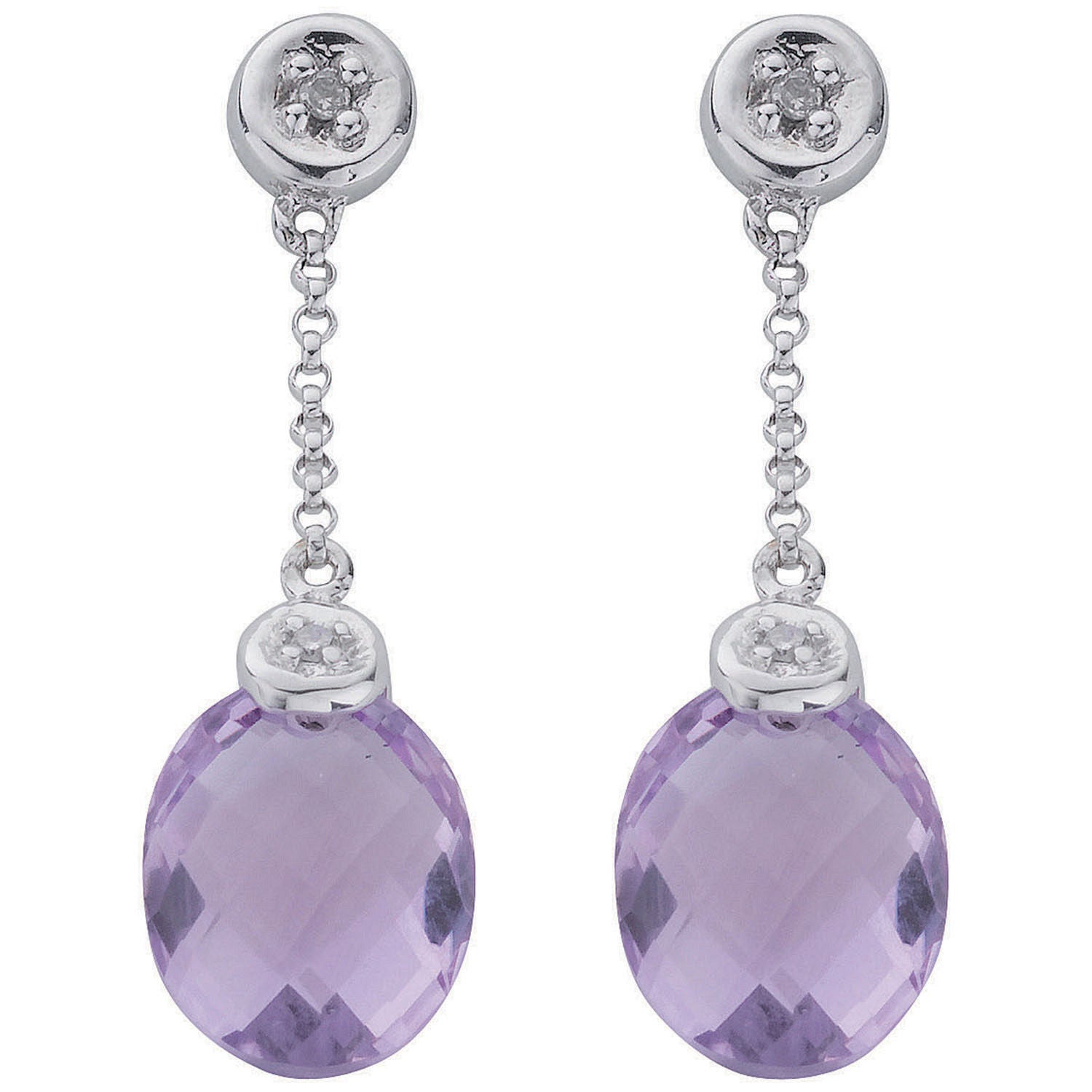 9ct White Gold 0.04ct Diamond & 4.66ct Amethyst Drop Earrings
