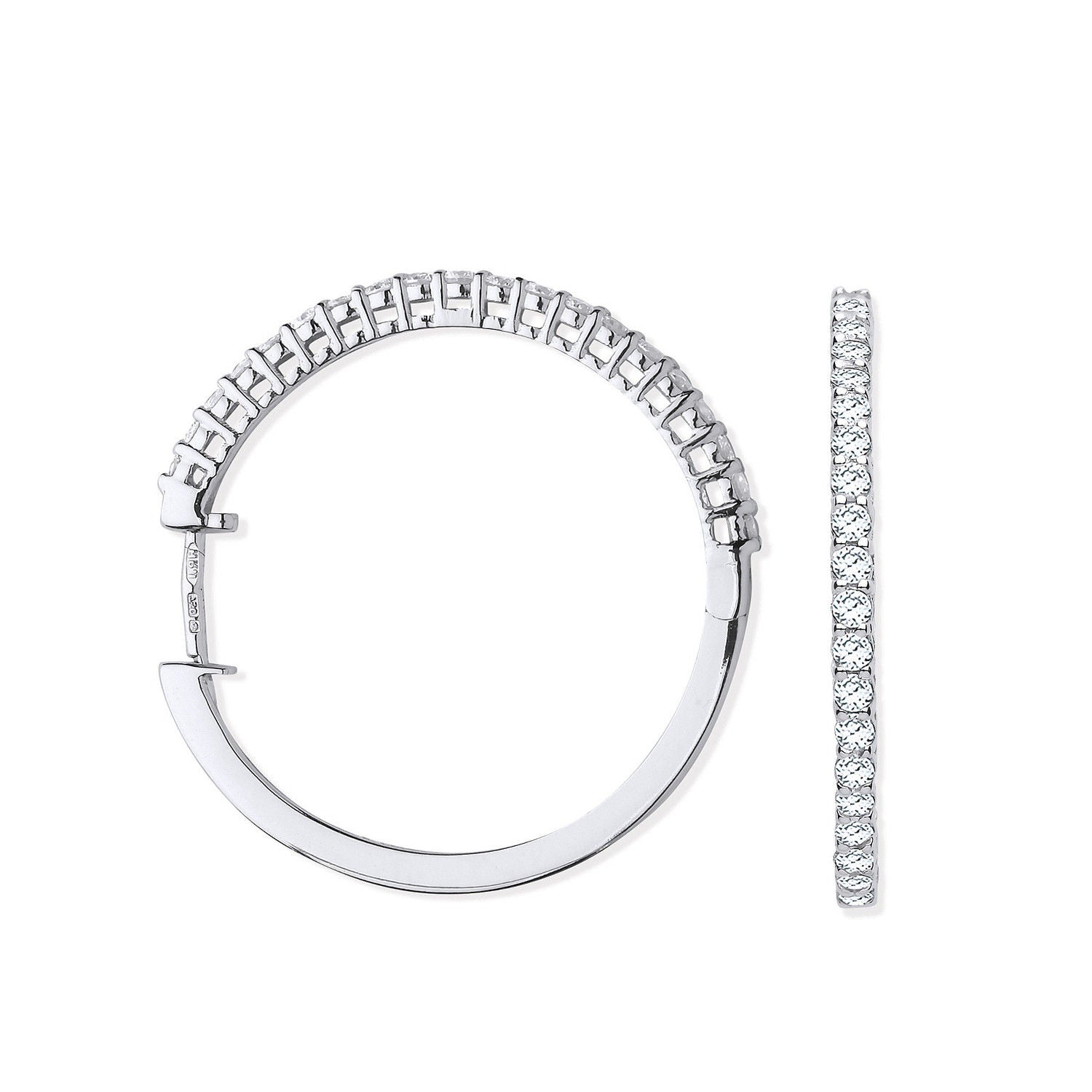 18ct White Gold 0.70ct Claw Set Diamond Hinged Hoop Earrings