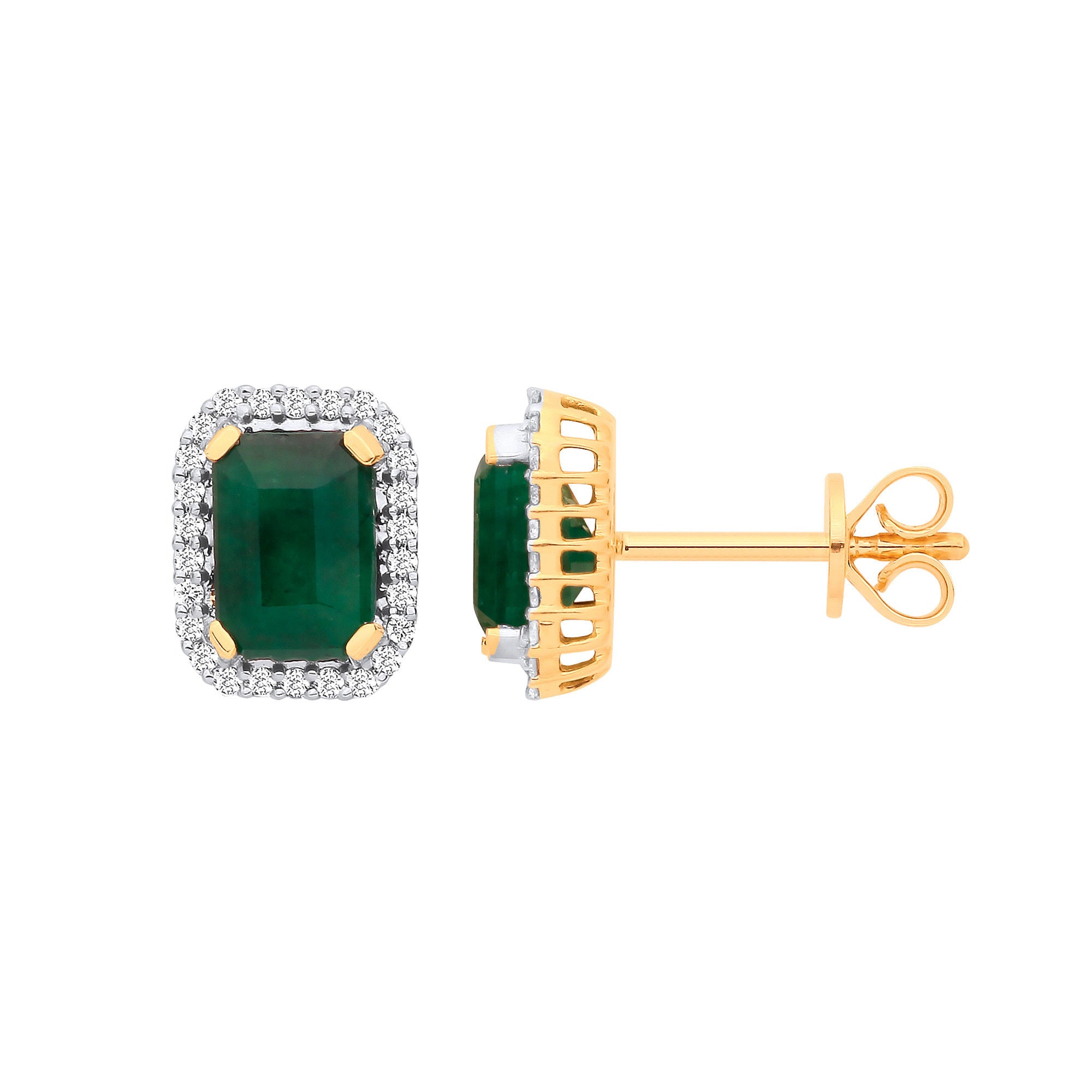 18k Yellow Gold 0.16ctw Diamond & 2.08ctw Emerald Earrings