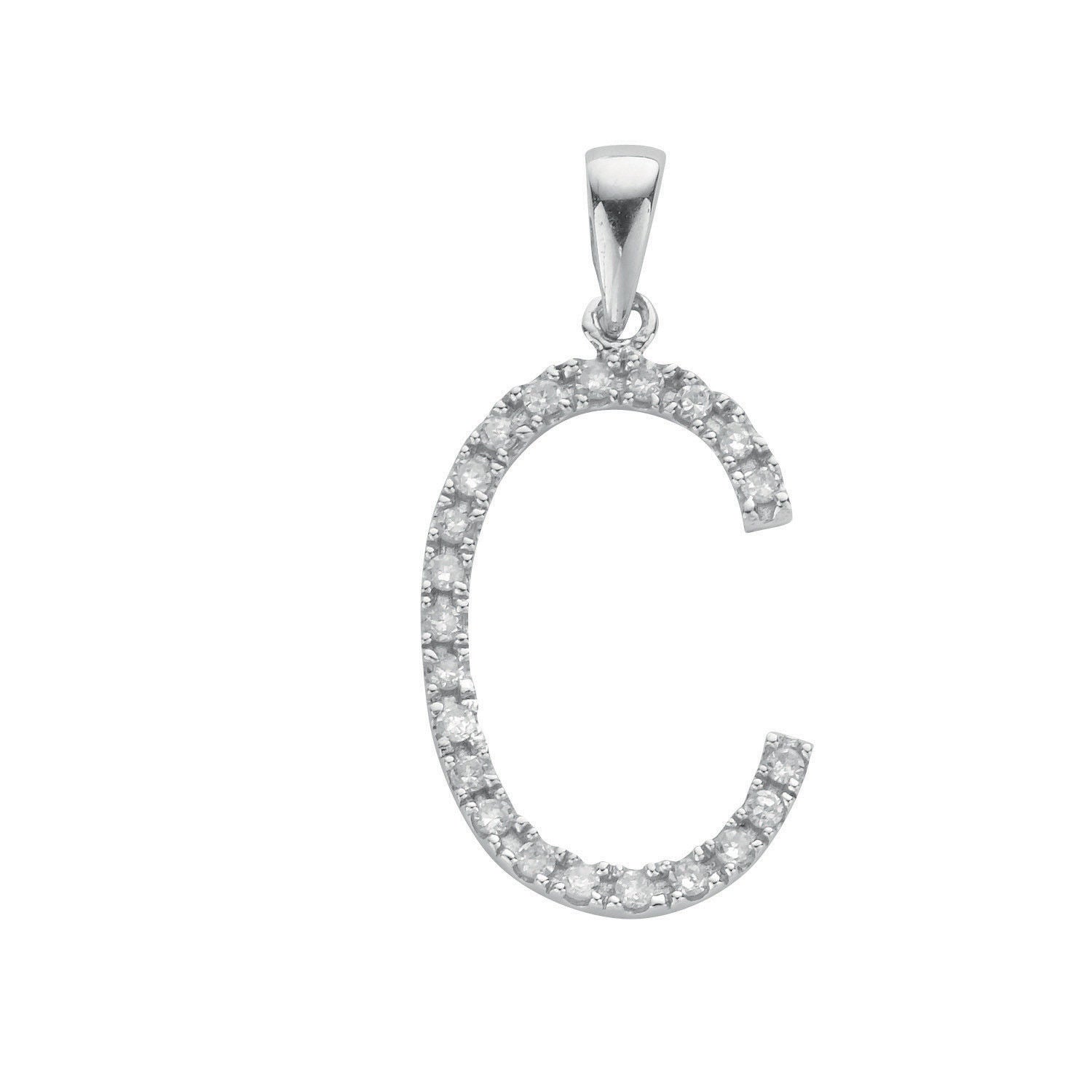 9ct White Gold 0.17ct Diamond C Initial
