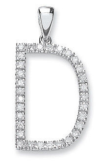 9ct White Gold 0.21ct Diamond D Initial