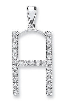 9ct White Gold 0.20ct Diamond H Initial