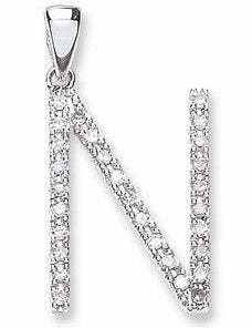 9ct White Gold 0.22ct Diamond N Initial