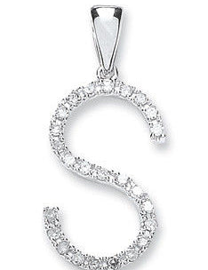 9ct White Gold 0.20ct Diamond S Initial