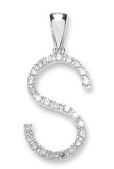 9ct White Gold 0.20ct Diamond S Initial