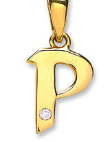 9ct Yellow Gold 0.01ct Diamond P Initial