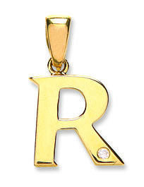 9ct Yellow Gold 0.01ct Diamond R Initial