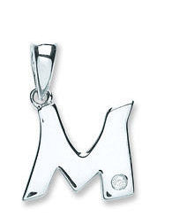 9ct White Gold 0.01ct Diamond M Initial