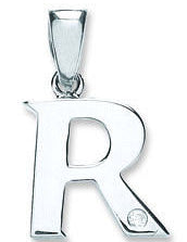 9ct White Gold 0.01ct Diamond R Initial