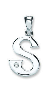 9ct White Gold 0.01ct Diamond S Initial
