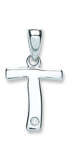 9ct White Gold 0.01ct Diamond T Initial