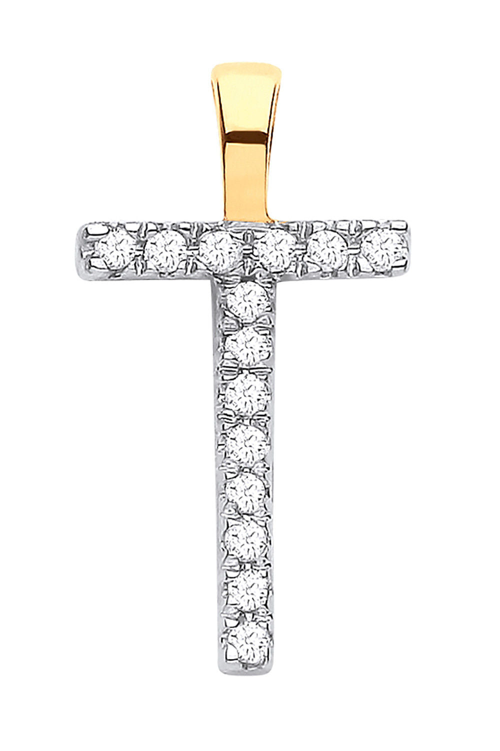 9ct Yellow Gold 0.05ct Diamond T Initial
